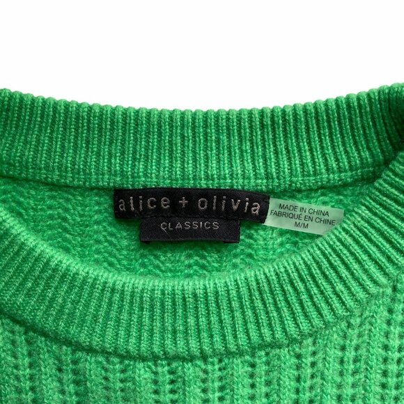 Alice + Olivia Ansley Cashmere Sweater Green Ribbed Knit Cropped - Picture 6 of 9
